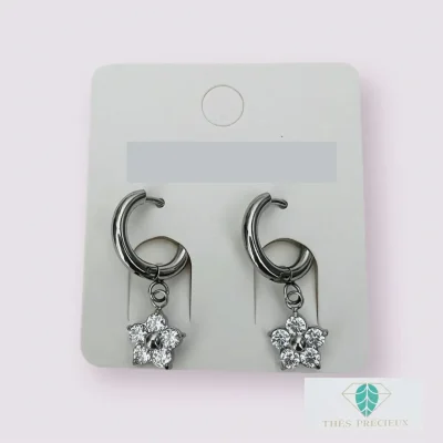 Boucles d’oreilles en acier inoxydable, mini créoles avec pendentif en forme fleurs