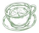 Dessin d'une tasse de thé au contour vert et au fond transparent